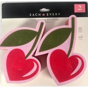 Each & Every Cherry Dual Sided Sponges 2 Pack Pink Green Kitchen Dish Scrubbers